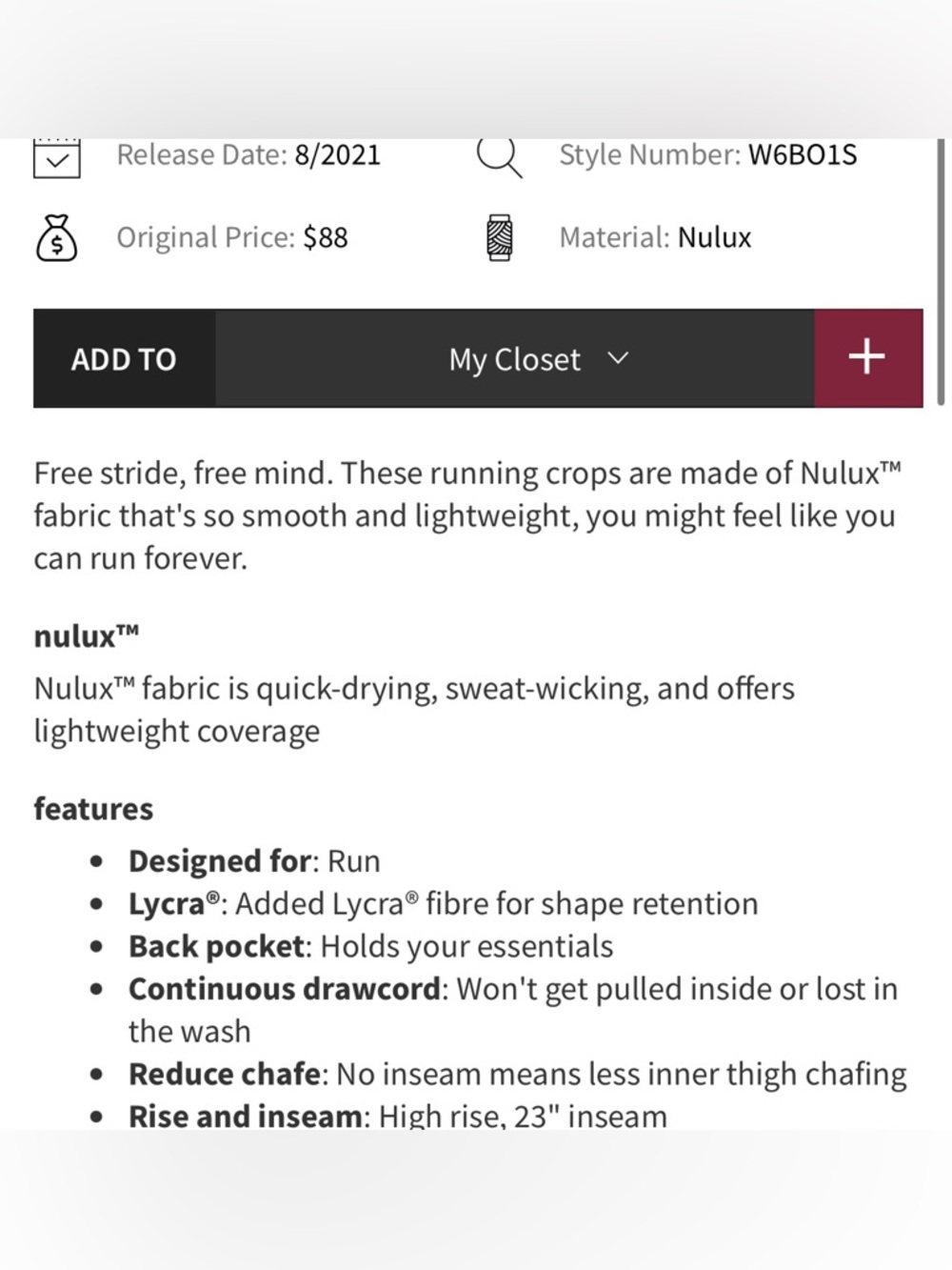 LULULEMON Base Pace High Rise Crop Legging 23” in Black size 14 - Picture 2 of 7